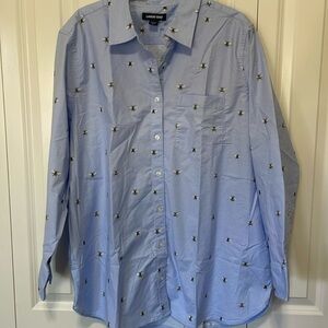 Lands End Oxford Bee Boyfriend oversized shirt SZ1X